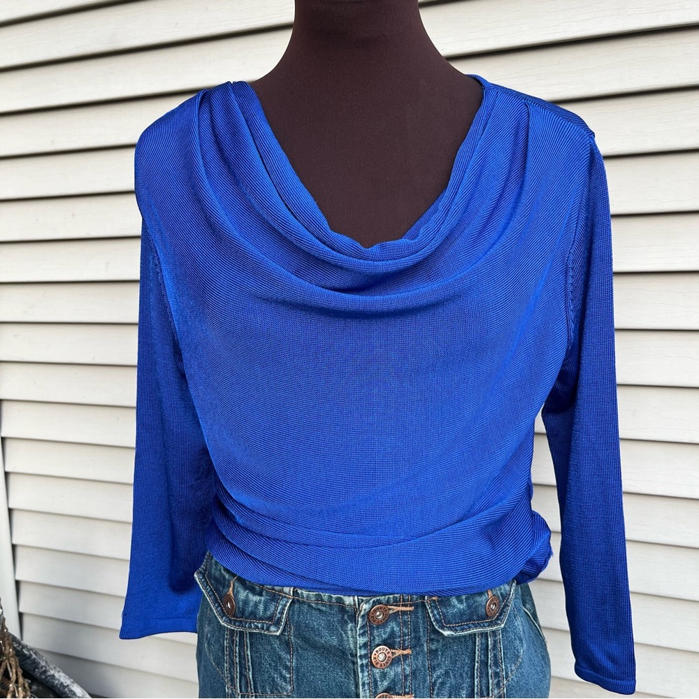 Jones New York Collections royal blue scoop neck mid 3/4 sleeve blouse top